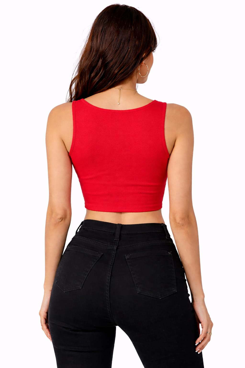 Red Ribbed Sleeveless Crop Top