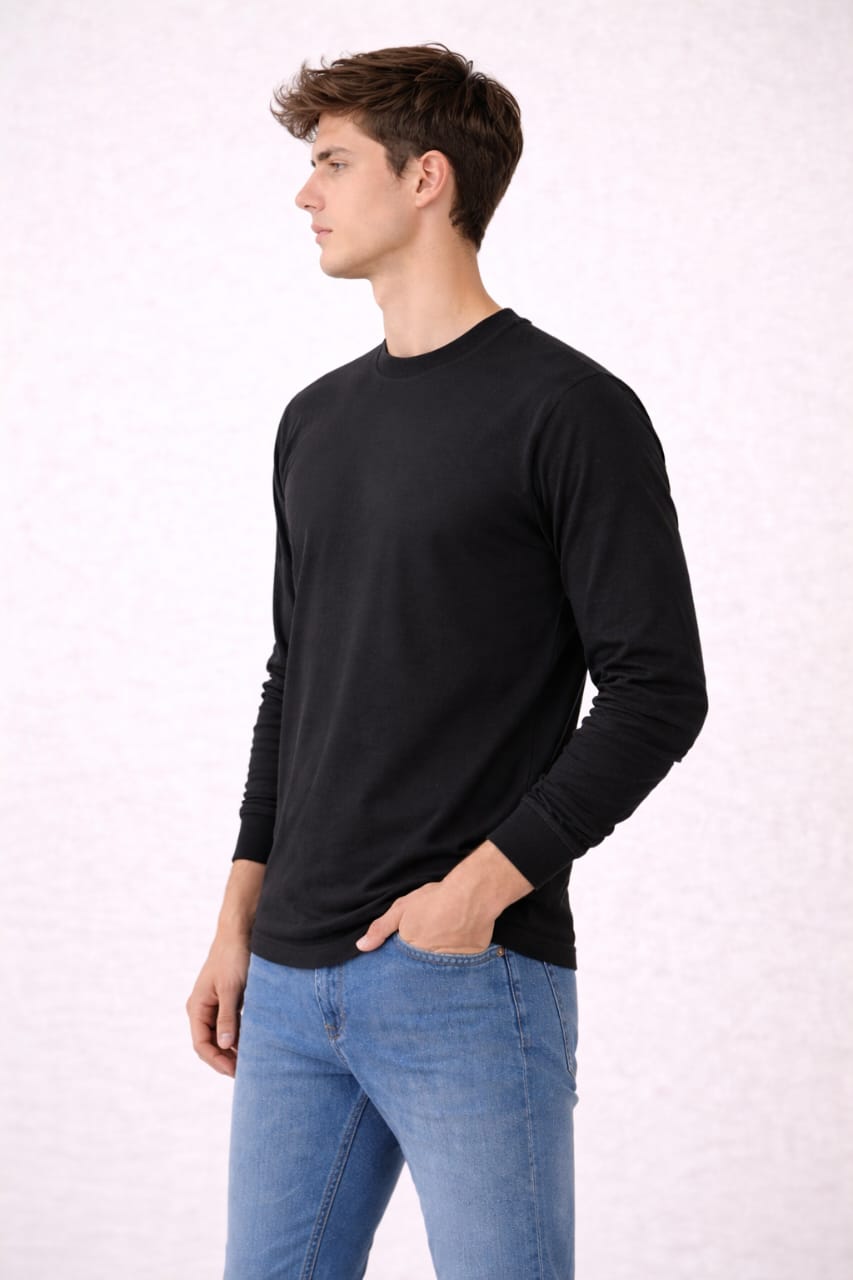 Krumika Men’s Solid Black Sweatshirt – Premium Cotton Blend, Regular Fit, Full Sleeves - Image 3