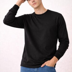 Krumika Men’s Solid Black Sweatshirt – Premium Cotton Blend, Regular Fit, Full Sleeves
