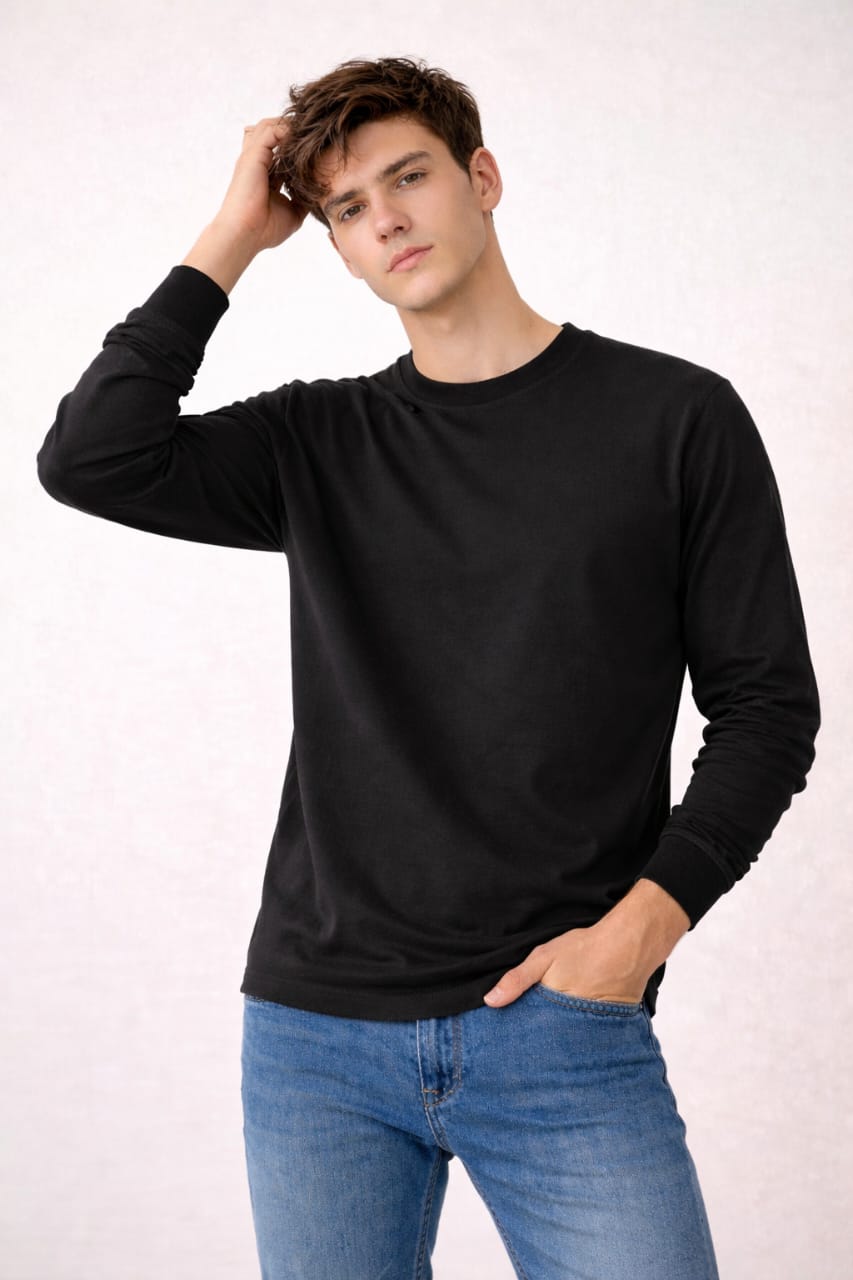 Krumika Men’s Solid Black Sweatshirt – Premium Cotton Blend, Regular Fit, Full Sleeves